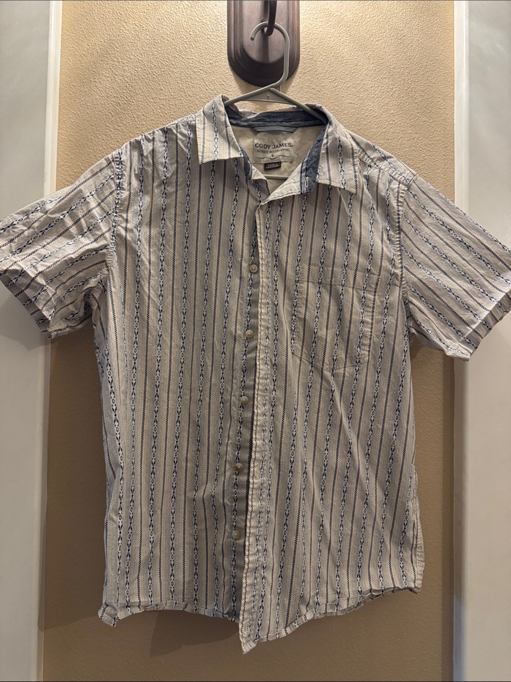 Cody James Short-Sleeve Stripe Button-Down Shirt - White & Blue
